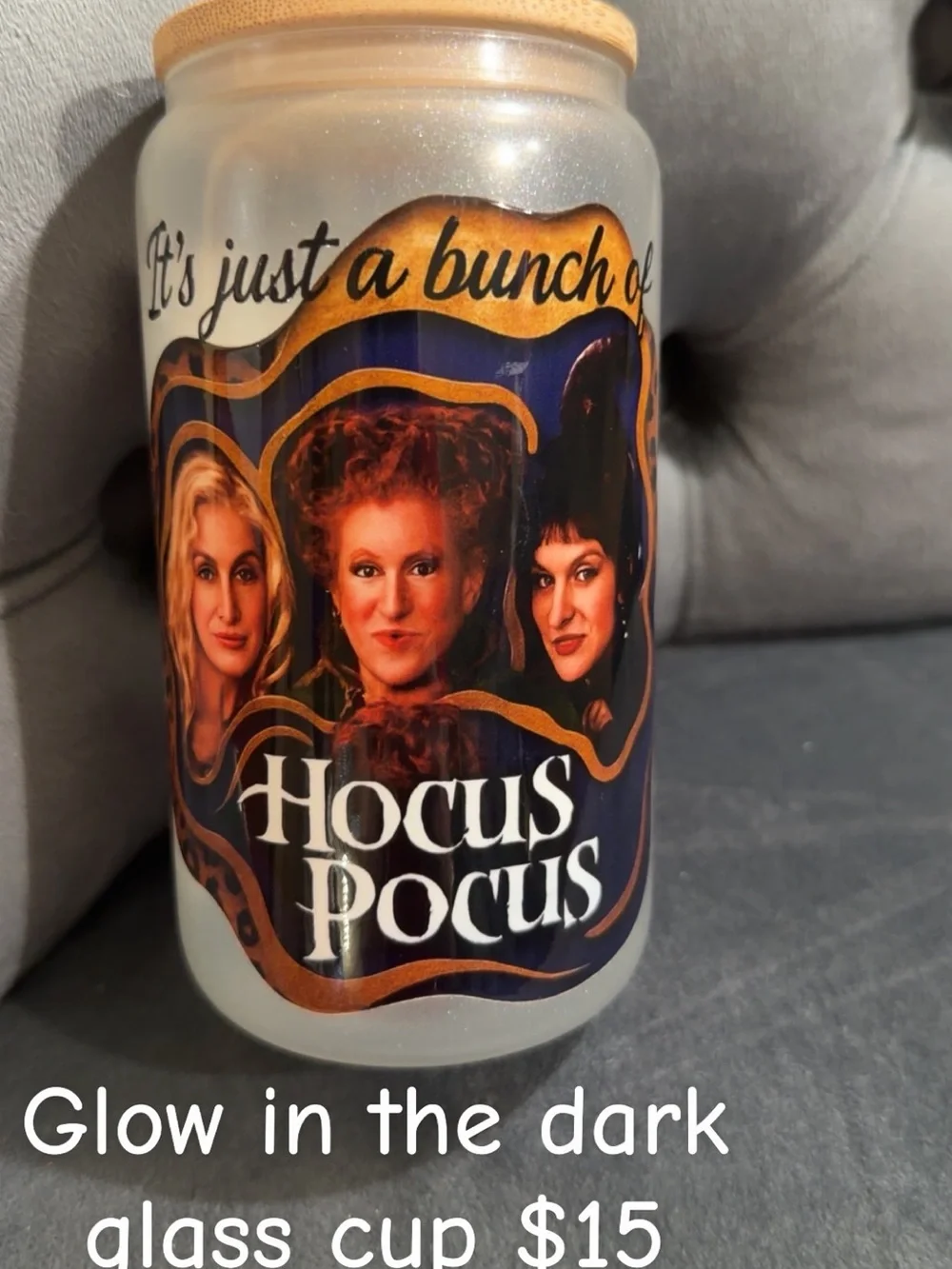 Hocus Pocus Glow-In-The-Dark Glass Cup - custom made